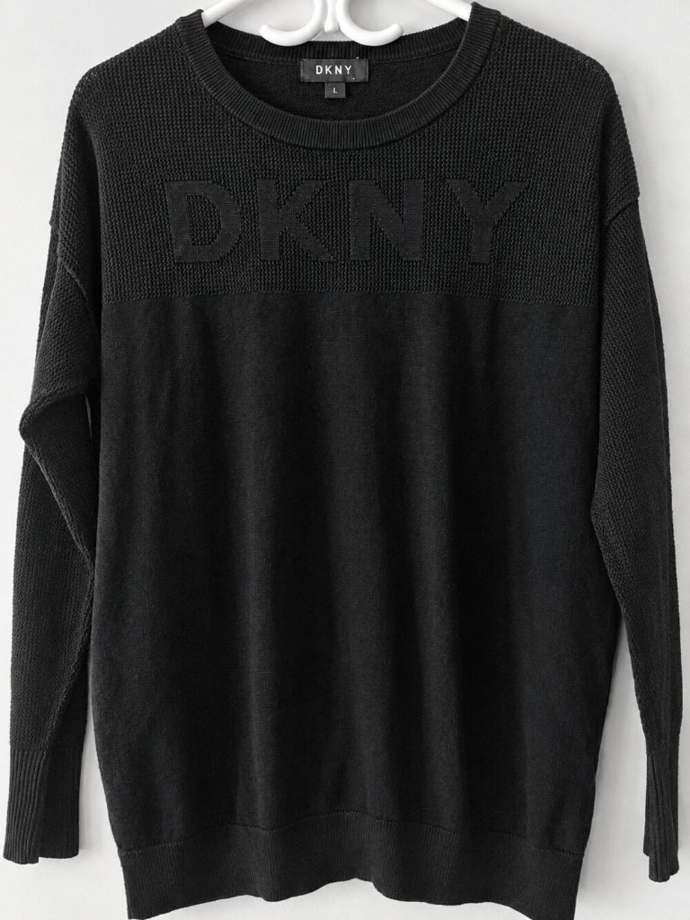 DKNY Long Cut Round Neck Knit Sweater - Picture 2 of 4